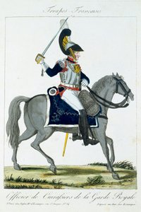 Berittener Offizier der Kürassiere der Königlichen Garde, aus Troupes Francaises, veröffentlicht bei Basset, Paris, um 1790