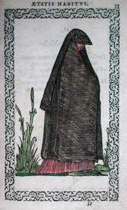 Trauerkleidung aus Bayonne, Illustration aus einem Kostümbuch, veröffentlicht in Antwerpen