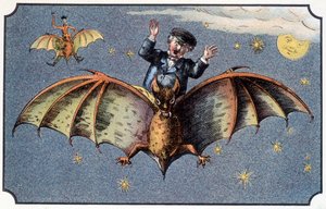 Herr Baboulifiche reitet auf einer Fledermaus im Weltraum - in „Reise zum Mond“ von French School