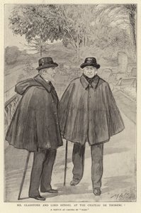 Herr Gladstone und Lord Rendel im Château de Thorenc (Lithographie) von French School