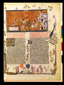 Sir Lancelot überquert die Schwertbrücke, aus dem Roman de Lancelot du Lac, 1344 von French School
