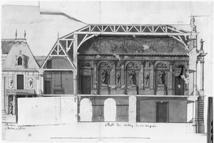 Ms 130736 Süd-Nord-Querschnitt des Grand Salon und der Salle de Diane des Schlosses von Versailles, gebaut von Louis Le Vau (1612-70) von French School