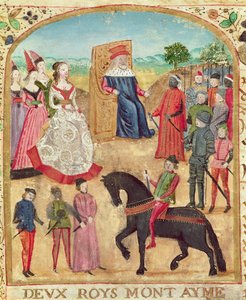 Ms 1335 f.1 Margarete von York wird ihrem zukünftigen Ehemann, Karl dem Kühnen, am 27. Juni 1468 in Damme vorgestellt von French School
