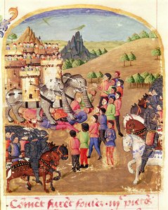 Ms 1335 fol.217 Die Kriegselefanten, aus Vie d
