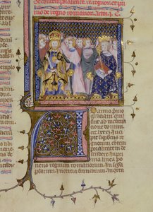 Krönung von Ludwig IX. und wahrscheinlich von Friedrich II., aus einem Psalter von Pierre Lombard, frühes 15. Jahrhundert von French School