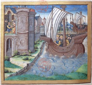 Ms. 1581 f. 326v Illustration aus Buch XVI (Von der Fertigstellung des Tempels durch Herodes bis zum Tod von Alexander und Aristobulus), Kapitel 1 der Antiquitates Judaicae von Flavius Josephus