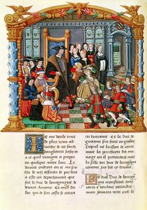 Ms 18 fol.84v Karl der Kühne, Herzog von Burgund, empfängt die Gesandten aus Frankreich und Guyenne, aus den Memoiren von Philippe von Commines (1445-1509)