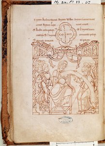Ms 210 fol.23v Die Schenkung von Gonnor, Herzogin der Normandie, an das Kloster Mont Saint-Michel, aus dem Cartulaire de Mont-Saint-Michel, 1150er Jahre