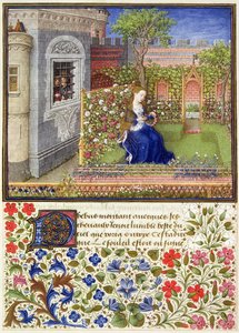 Ms 2617 Emilia in ihrem Garten, Platte 22, aus La Teseida, von Giovanni Boccaccio (1313-75), 1340-41