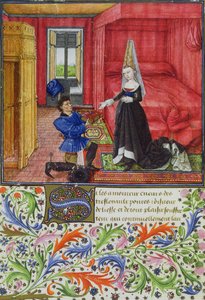 Ms 2617 Der Schreiber widmet La Teseida einer unbekannten jungen Frau, aus La Teseida, von Giovanni Boccaccio (1313-75) 1340-41 von French School