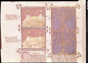 Tabelle der Opfergaben und die Menora, aus Postilles sur la Bible von Nicolas de Lyre
