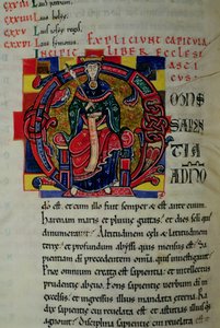 Ms 2 fol.8 Historisierte Initiale O, die eine Figur der Weisheit darstellt, aus der St. Benigne Bibel
