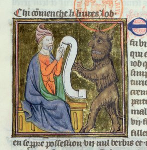 Ms 312 Die Versuchung Hiobs durch den Teufel, Miniatur aus der Bible Historiale von Guyart des Moulins von French School