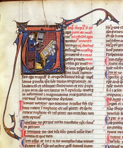 Ms 31 Fol.278 Meister des kanonischen Rechts und seine Schüler, aus Apparatus in Quinque Libros Decretalium von Papst Innozenz IV. (gest. 1254) von French School
