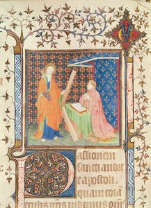 Ms 35 fol.17v Jean de France (1340-1416) Herzog von Berry betet vor St. Andreas, aus dem Lektionar der Sainte-Chapelle de Bourges, ca. 1404-10 von French School