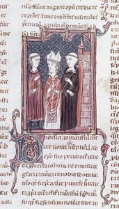 Ms 373 fol.51v Ein Mönch, ein Bischof und ein Abt, aus den Dekreten von Gratien von French School