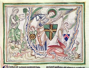 Ms 422 fol.47v St. Michael tötet den Drachen, aus einer Apokalypse von French School