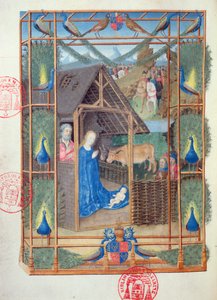 Ms 473 Die Geburt Christi mit Pfauen, Miniatur aus den Heures de Charles de France, ca. 1466-69 von French School