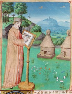 Ms 493 fol.45 Virgil (70-19 v. Chr.) schreibt das Leben der Bienen, aus den Georgica von Virgil mit einem Kommentar von Servius, 1469 von French School