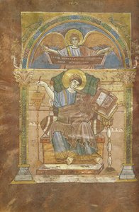 Ms 4 fol.17v St. Matthäus, aus dem Evangelium von St. Riquier, ca. 800 von French School