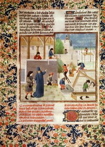 Ms 5064 fol.2v Bau eines Hauses, aus Livre des Prouffitz Champestres von Pietro de Crescenzi (1230-1320/21)