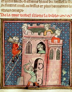 Der Bau des Turms von Babel, aus der Bible Historiale von Guiart des Moulins