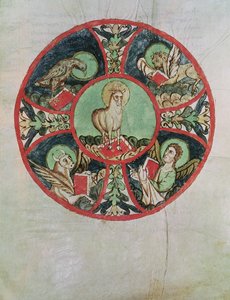 Ms. 69 fol.138v Das Lamm Gottes umgeben von den Symbolen der Evangelisten