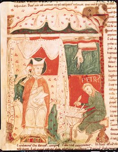 Papst Gregor I. der Große (ca. 540-604) diktiert das Buch Hiob seinem Schreiber Peter, aus Moralia in Job von Papst Gregor dem Großen