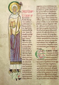 Ms 846 fol.137v Historisierte Initiale I, die St. Richrudius darstellt, aus Recueil de Vie des Saints