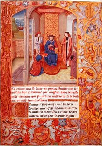 Ms 95 Fol.1 Der Autor bietet dem Herzog von Burgund sein Buch an, aus den Wappenbüchern von Adolphe de Cleves, frühes 15. Jahrhundert