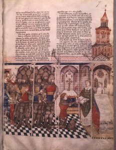 Ms Fr 343 fol. 7 Die Suche nach dem Heiligen Gral und Arthurs Tod, Ritter, der den Eid ablegt