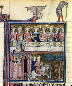 Ms Fr 95 f.326 König Artus und seine Ritter um den Tisch, aus der Geschichte von Merlin, ca. 1280-90 von French School