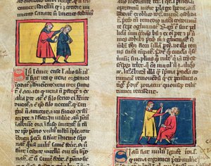 Ms H 89 Ärzte und Patienten, aus einer Ausgabe des Buches der Chirurgie von Rogier de Salerne