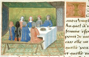 Mahlzeit, aus Les Cent Nouvelles Nouvelles, 1462 von French School