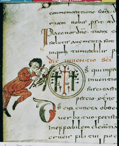 Historiierte Initiale O, aus dem Sakramentar von Gellone