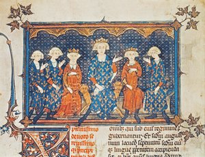 Philipp IV. (1268-1314) von Frankreich mit seinen vier Kindern und Bruder Charles von Valois