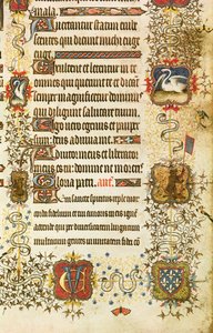 Ms Lat 919 fol.96 Detail der Wappen und Tierdekoration, von St. Peter führt Jean de France (1340-1416) Herzog von Berry ins Paradies, aus den Grandes Heures de Duc de Berry von French School