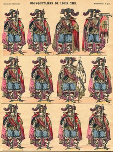 Musketiere von Ludwig XIII., beschreibende Platte. Bild von Epinal von French School