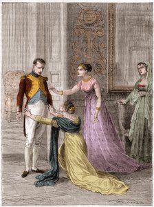 NAPOLEON Bonaparte (1769-1821), Kaiser von Frankreich, gewährt Madame de Polignac die Gnade des Lebens ihres Mannes (Jules Armand (Jules-Armand), Prinz de Polignac) von French School