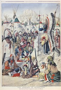 Häuptling der Ureinwohner ruft zum Aufstand gegen die Weißen auf, Illustration aus Le Petit Journal von French School