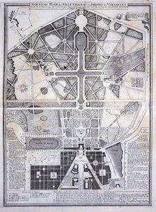 Neuer Plan der Stadt, des Schlosses und der Gärten von Versailles, 1714, aus Les Plans, Profils et Élévations des Villes et Château de Versailles, veröffentlicht ca. 1715 von French School