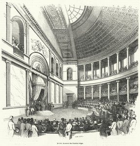 Eröffnung der Abgeordnetenkammer, des Unterhauses des belgischen Parlaments (Stich) von French School