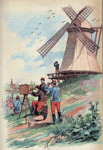 Optischer Telegraf - Der optische Telegraf oder Telegraf Chappe im 19. Jahrhundert - Gravur in „Wissenschaften für alle - Populäre Physik und Chemie“ von Alexis Clerc - Ende 19. Jahrhundert - Private Sammlung von French School