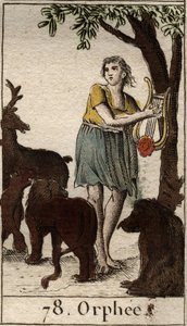 Orpheus bezaubert die wilden Tiere, indem er seine Leier spielt. Aus „Mythologie der Jugend“ von Pierre Blanchard 1803