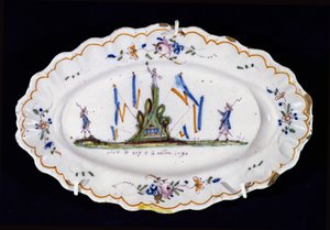 Ovaler Teller mit der Inschrift Vive le Roi et la Nation 1790, Werkstatt Nevers von French School