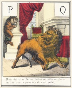 P Q: Quinchinolas, der Zauberer verwandelt sich auf Wunsch der Katze in einen Löwen