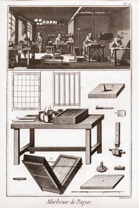 Papiermarmorierung - „Die Große Enzyklopädie, oder Wörterbuch der Wissenschaften, Künste und Berufe“ von Denis Diderot (1713-1784) und Jean d