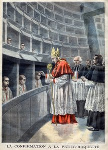 Paris - Gefängnis de la Petite Roquette (Gefängnis für Frauen und Jugendliche) - Die Firmung in der Petite-Roquette - Mrg Richard, Erzbischof von Paris, Illustration von Meaulle, Fortune Louis in „Le Petite Journal“, November 1896 - Religiöse Firmung