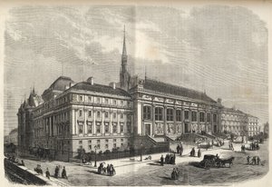 Paris - neue Fassade des Justizpalastes, erbaut von Joseph-Louis Duc (1802-1879) - (Westfassade, an der Rue de Harlay) Gravur von 1869 von French School