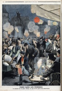 Paris im Dunkeln - Die Umgebung des Place de Clichy, am Abend des Elektrikerstreiks - „Le petit Journal“, März 1907 (Gravur)